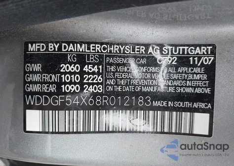 2008 Mercedes-Benz C 300 Luxury/Sport z USA, uszkodzony, nr VIN WDDGF54X68R012183